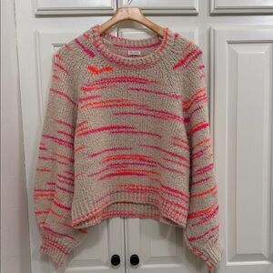 Pilcro Cream Sweater with Pink and Orange Accents